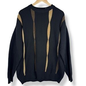 Jason Evans Abstract Knit Grandpa Sweater Mens‎ Size 2XL Black Gold Y2K Vintage